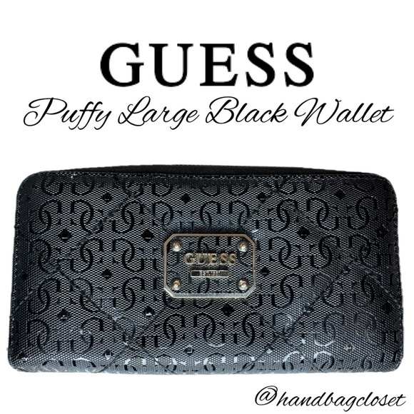 Guess EST 1981 Signature Logo Black Puffy Large Faux Leather Wallet - Picture 1 of 11
